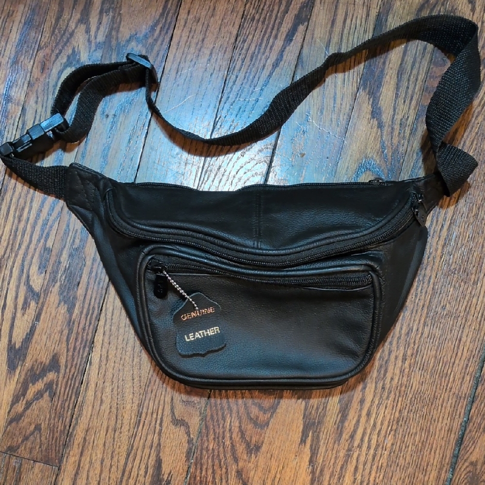 Black Leather Waist Bag Fanny Pack
